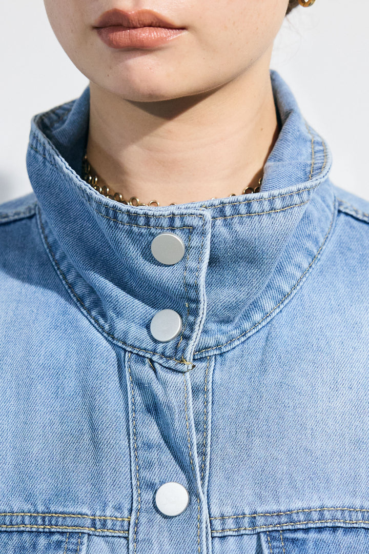 [予約]スタンドカラーワークデニムコンビネゾン