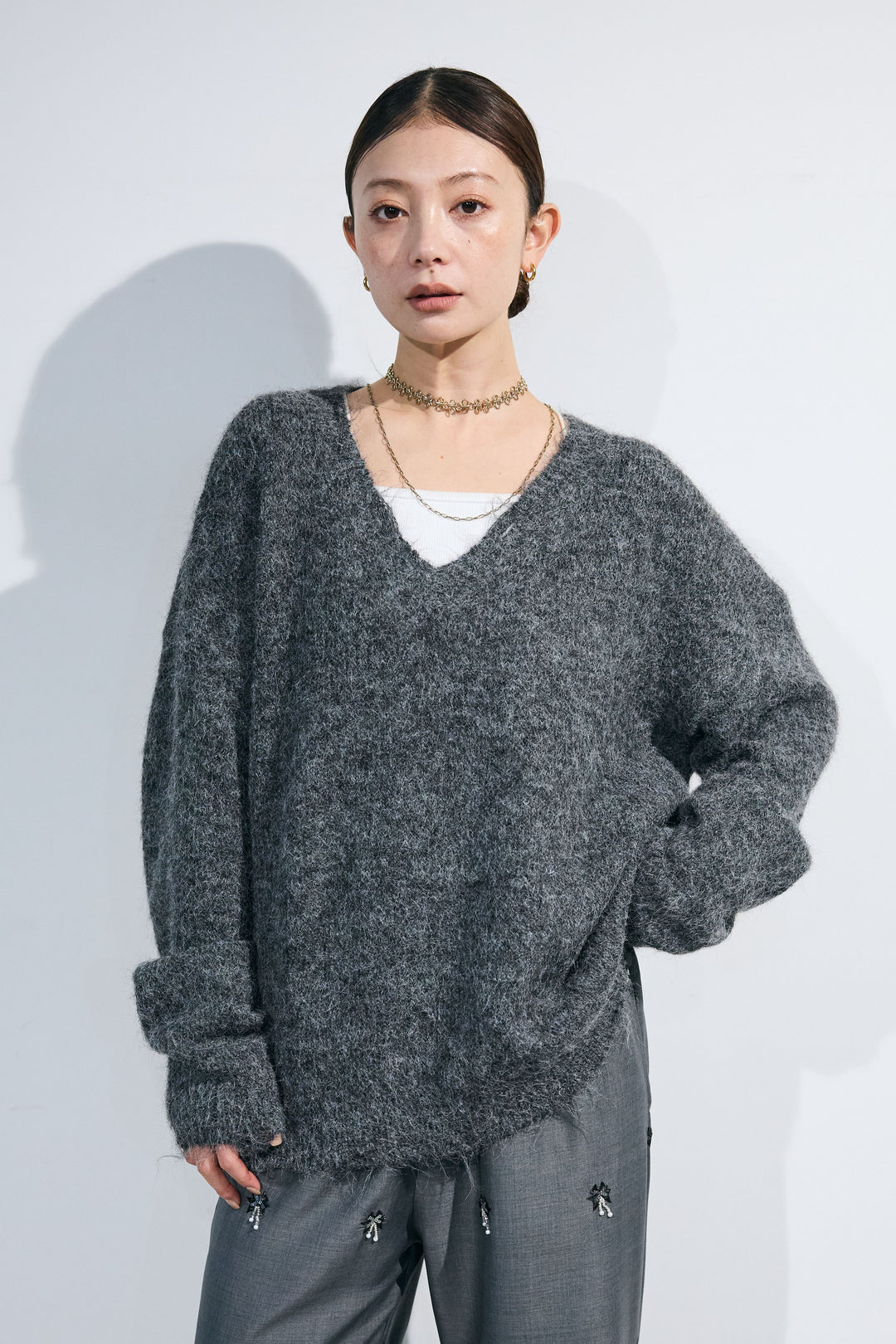 [予約]モヘアライクルーズVネックダメージニット