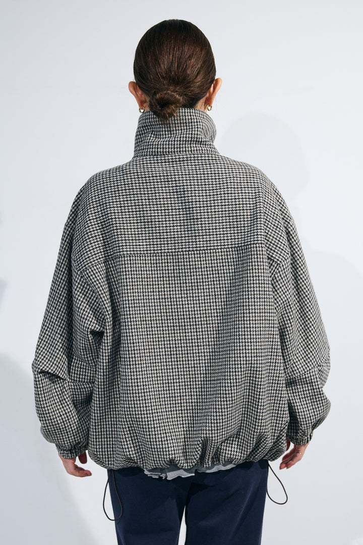 [予約/SET]グレンチェックスタンドカラーブルゾン+ヘアリーボートネックニットプルオーバー+総ビーズ刺繍パンツ(3set)