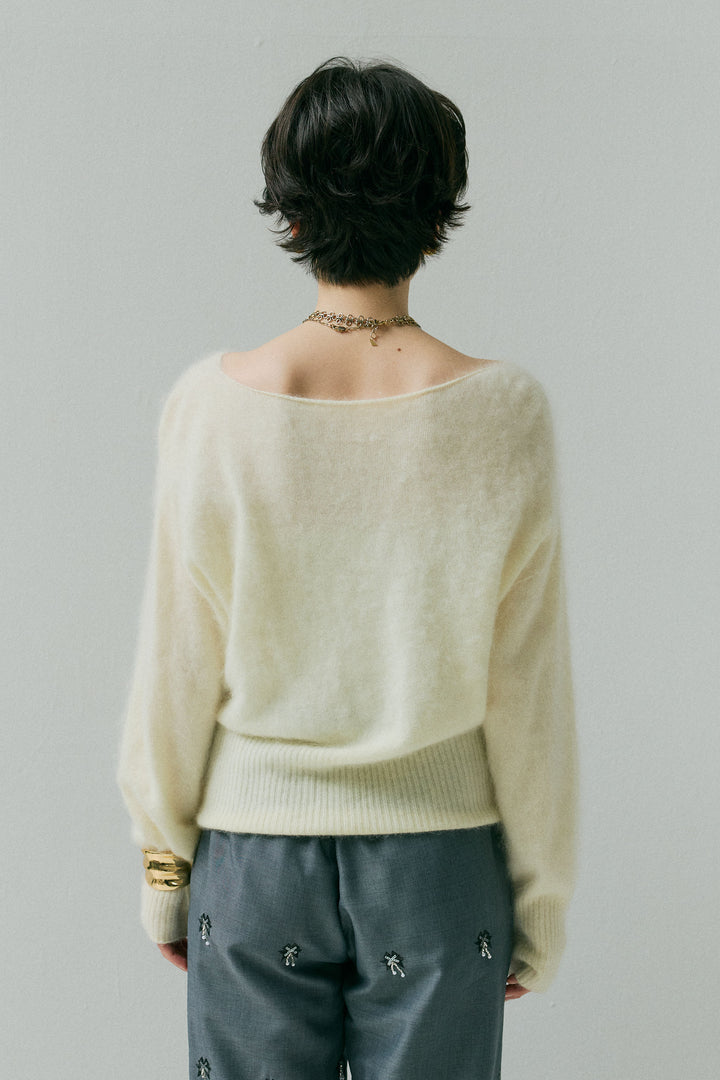 [予約/SET]グレンチェックスタンドカラーブルゾン+ヘアリーボートネックニットプルオーバー+総ビーズ刺繍パンツ(3set)