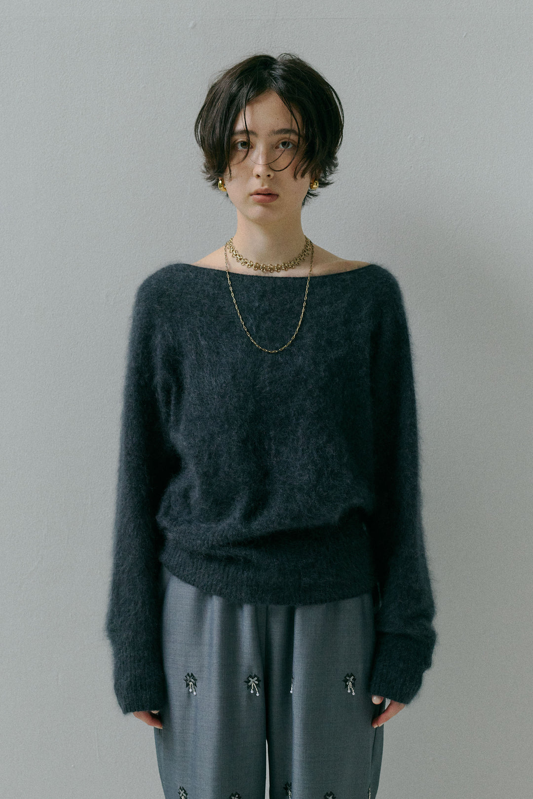 [予約]ヘアリーボートネックニットプルオーバー