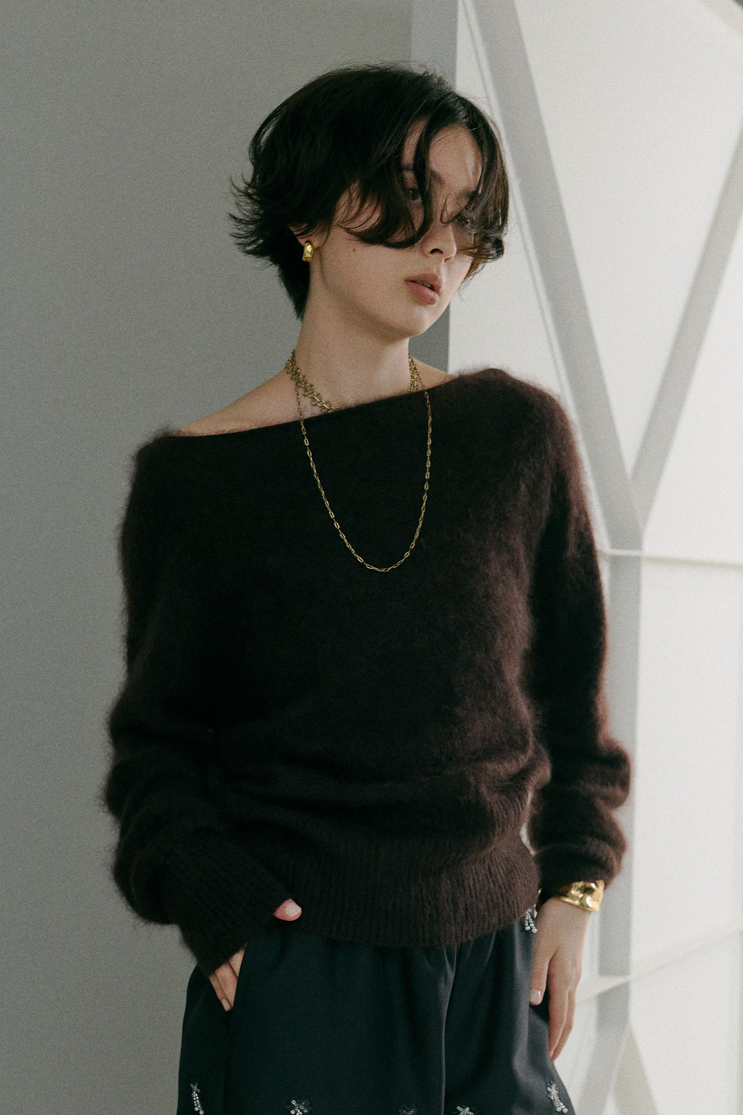 [予約]ヘアリーボートネックニットプルオーバー
