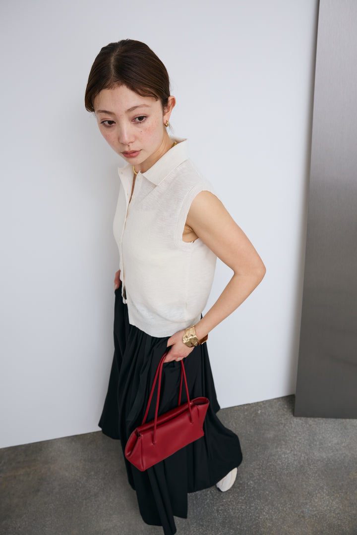 [予約/SET]ノースリーブポロニット+フルギャザーマキシスカート(2set)