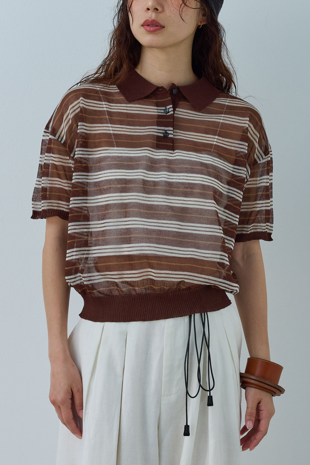 [予約/SET]シアーボーダーポロ+リネンライクリラックスパンツ(2set)