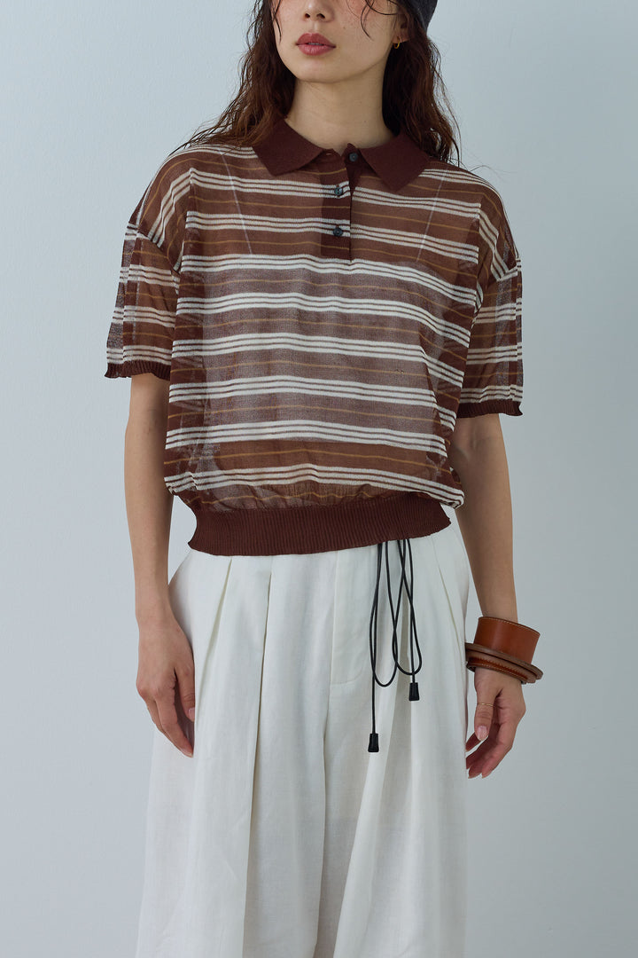 [予約/SET]シアーボーダーポロ+アイレットレースラップ付きパンツ(2set)