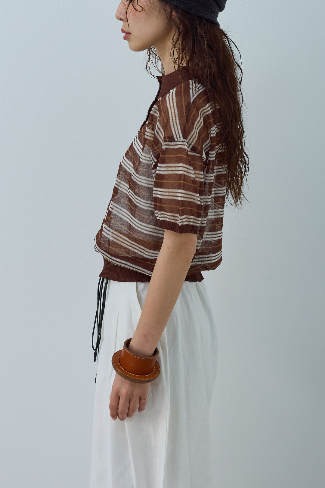 [予約/SET]シアーボーダーポロ+アイレットレースラップ付きパンツ(2set)