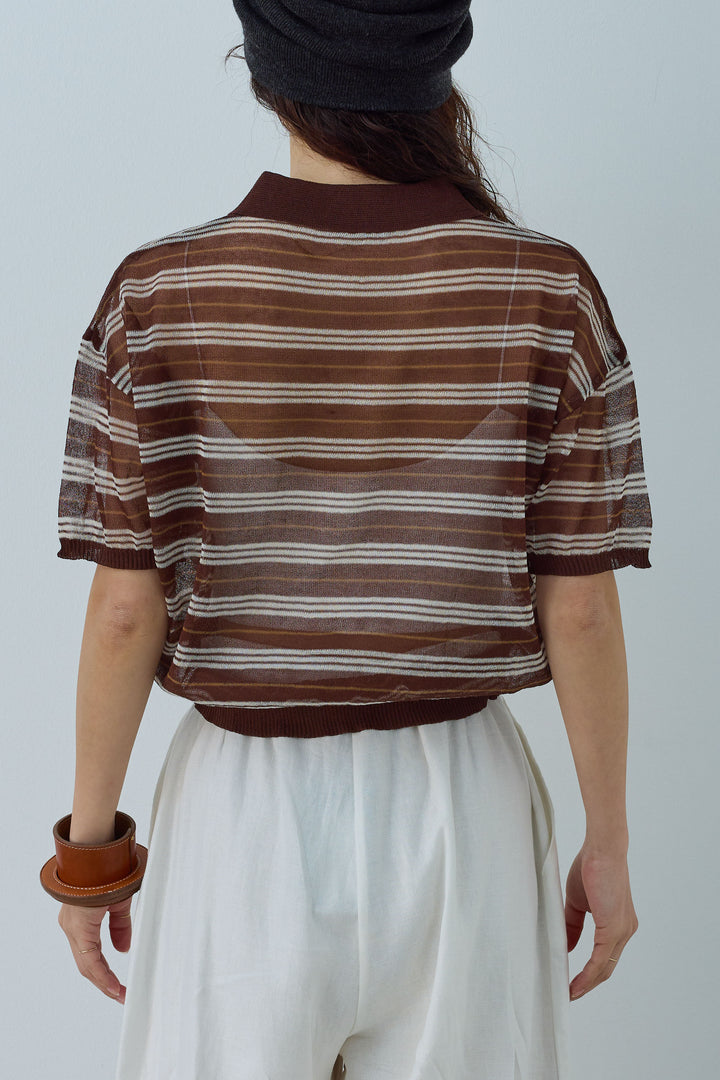 [予約/SET]シアーボーダーポロ+リネンライクリラックスパンツ(2set)