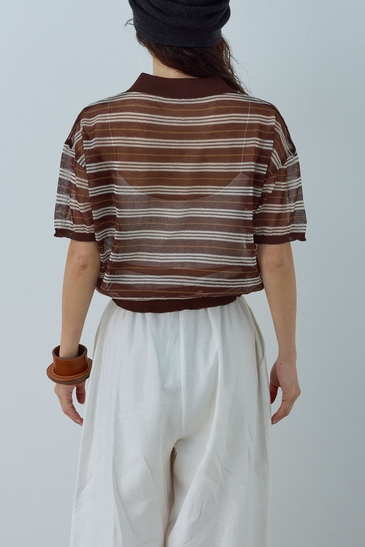 [予約/SET]シアーボーダーポロ+アイレットレースラップ付きパンツ(2set)