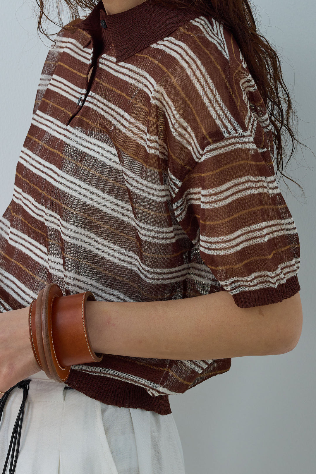 [予約/SET]シアーボーダーポロ+アイレットレースラップ付きパンツ(2set)