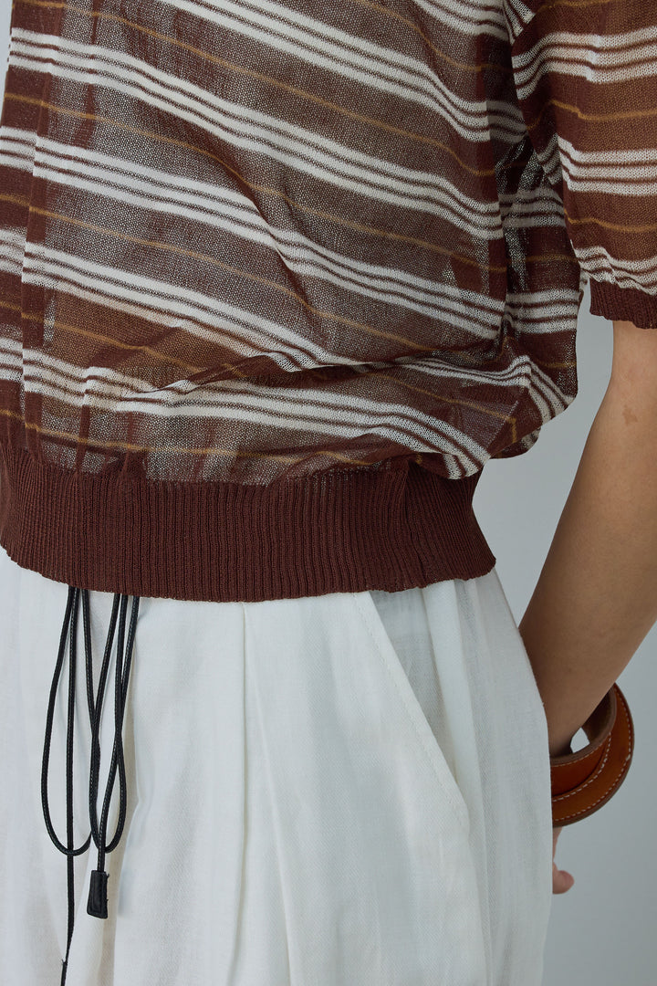 [予約/SET]シアーボーダーポロ+アイレットレースラップ付きパンツ(2set)