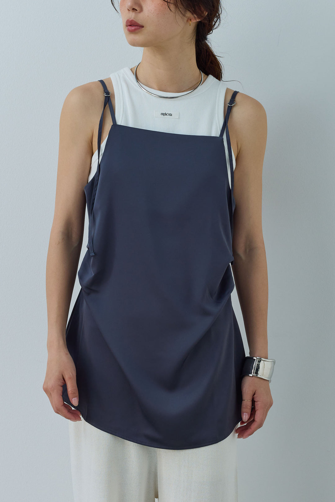 [予約/SET]マットサテンサイドタックキャミ+ネーム入りアメスリタンク+レオパードシアースカート(3set)