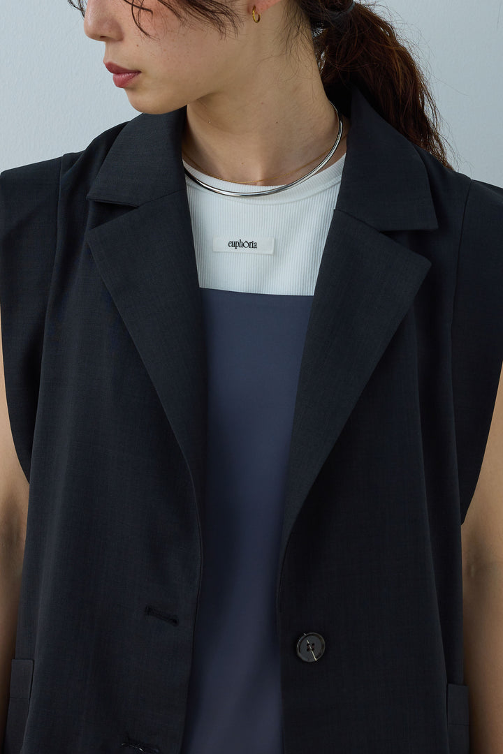 [予約/SET]リネンタッチテーラードジレ+ヘザーツイルキャミワンピース(2set)