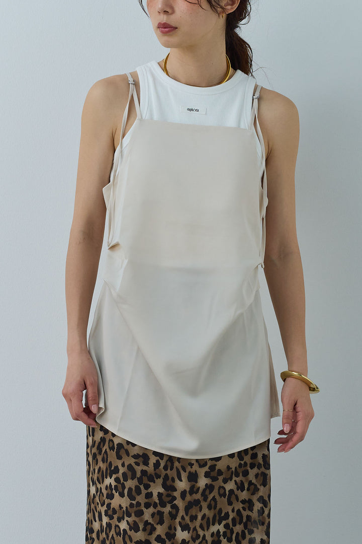 [予約/SET]リネンタッチテーラードジレ+マットサテンサイドタックキャミ+ニットベア2wayパンツ(3set)