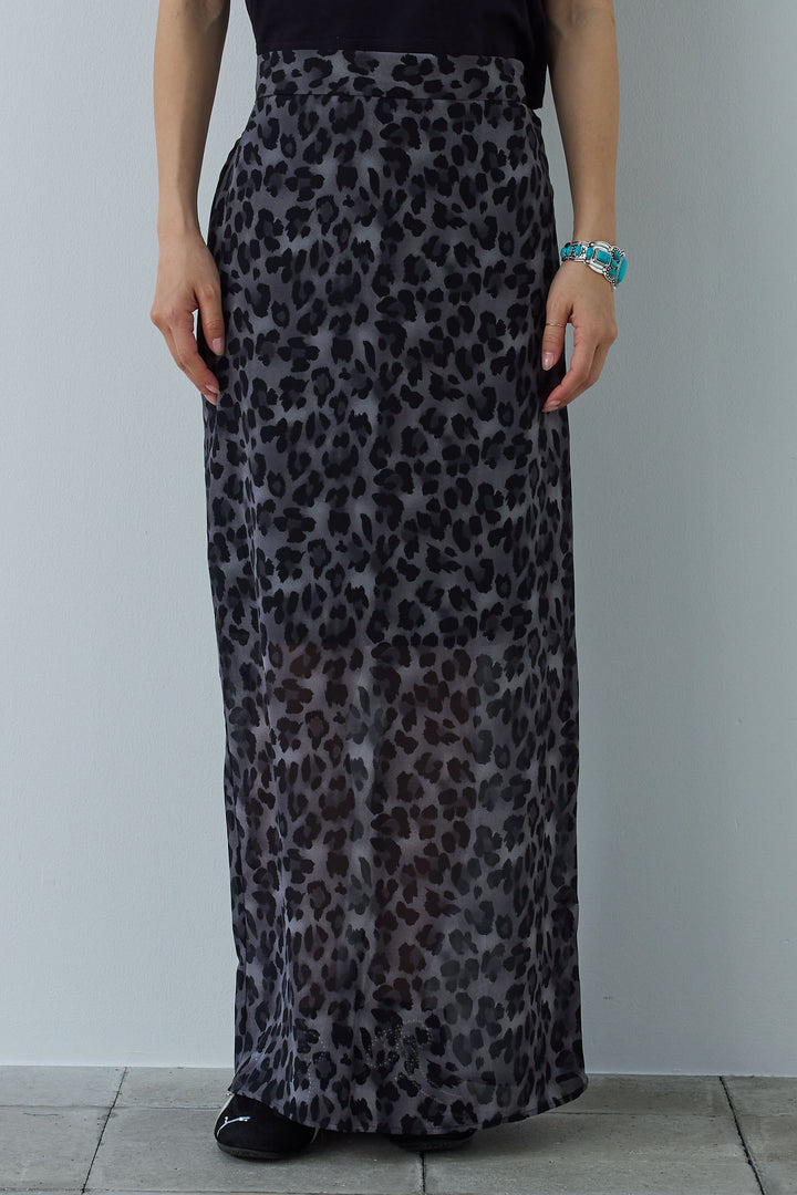 [予約/SET]シアーノースリーブニット+レオパードシアースカート(2set)