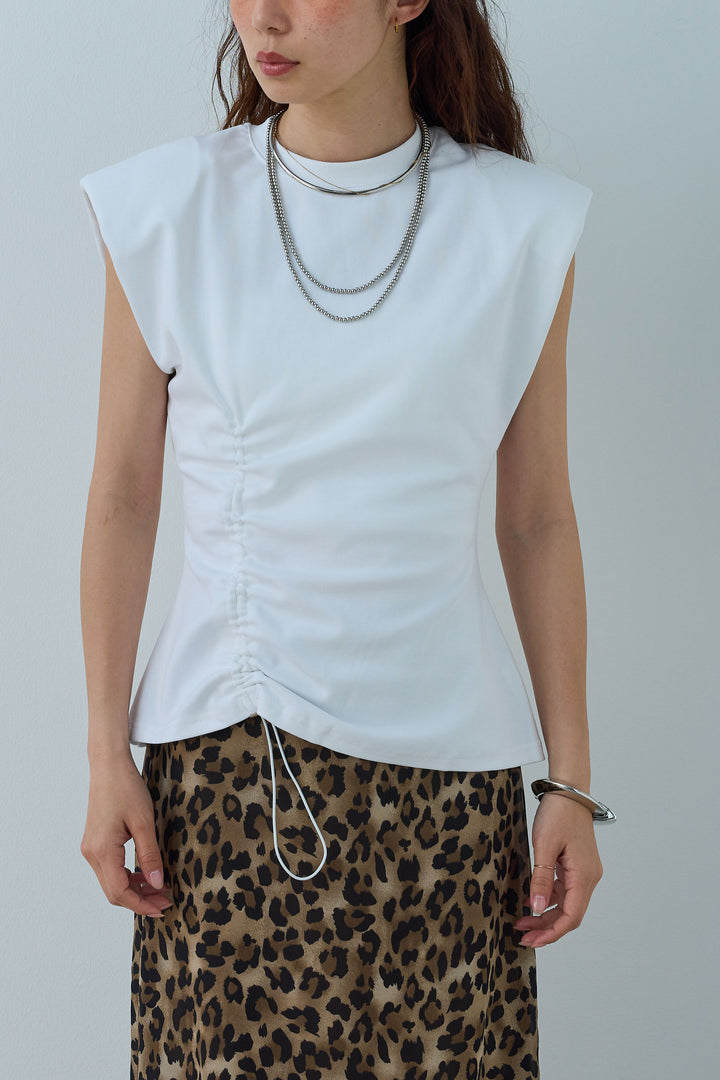 [予約/SET]コード付きノースリT+レオパードシアースカート(2set)