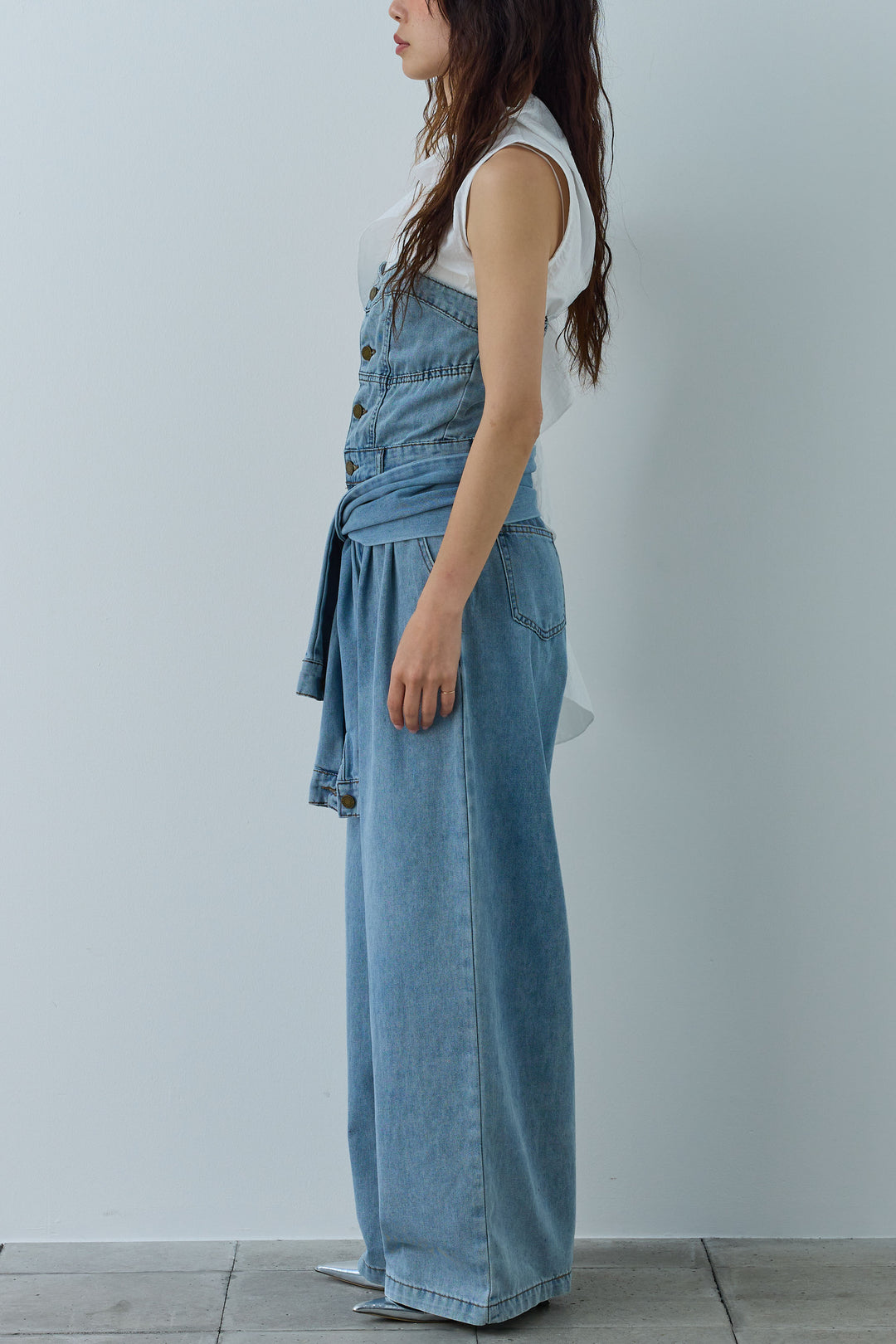 [予約/SET]アシメフリルタイブラウス+2WAYデニムベアサロペット(2set)