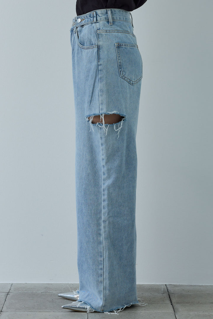 [予約/SET]フラワーシアーブラウス+サイドスラッシュデニム(2set)