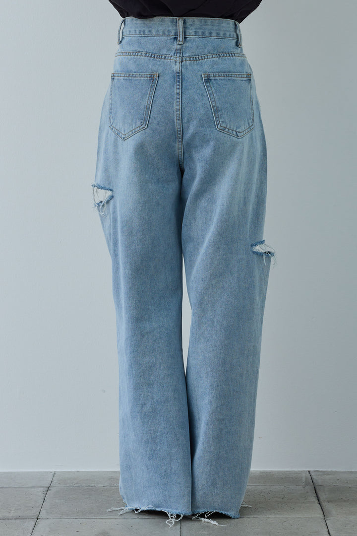 [予約/SET]フラワーシアーブラウス+サイドスラッシュデニム(2set)