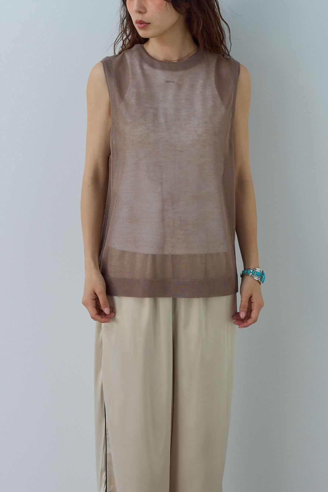 [予約/SET]シアーノースリーブニット+レオパードシアースカート(2set)