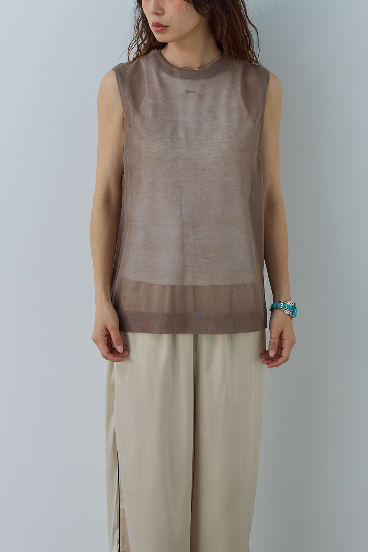 [予約/SET]シアーノースリーブニット+レオパードシアースカート(2set)