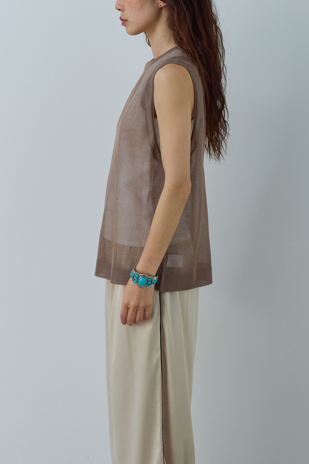 [予約/SET]シアーノースリーブニット+レオパードシアースカート(2set)