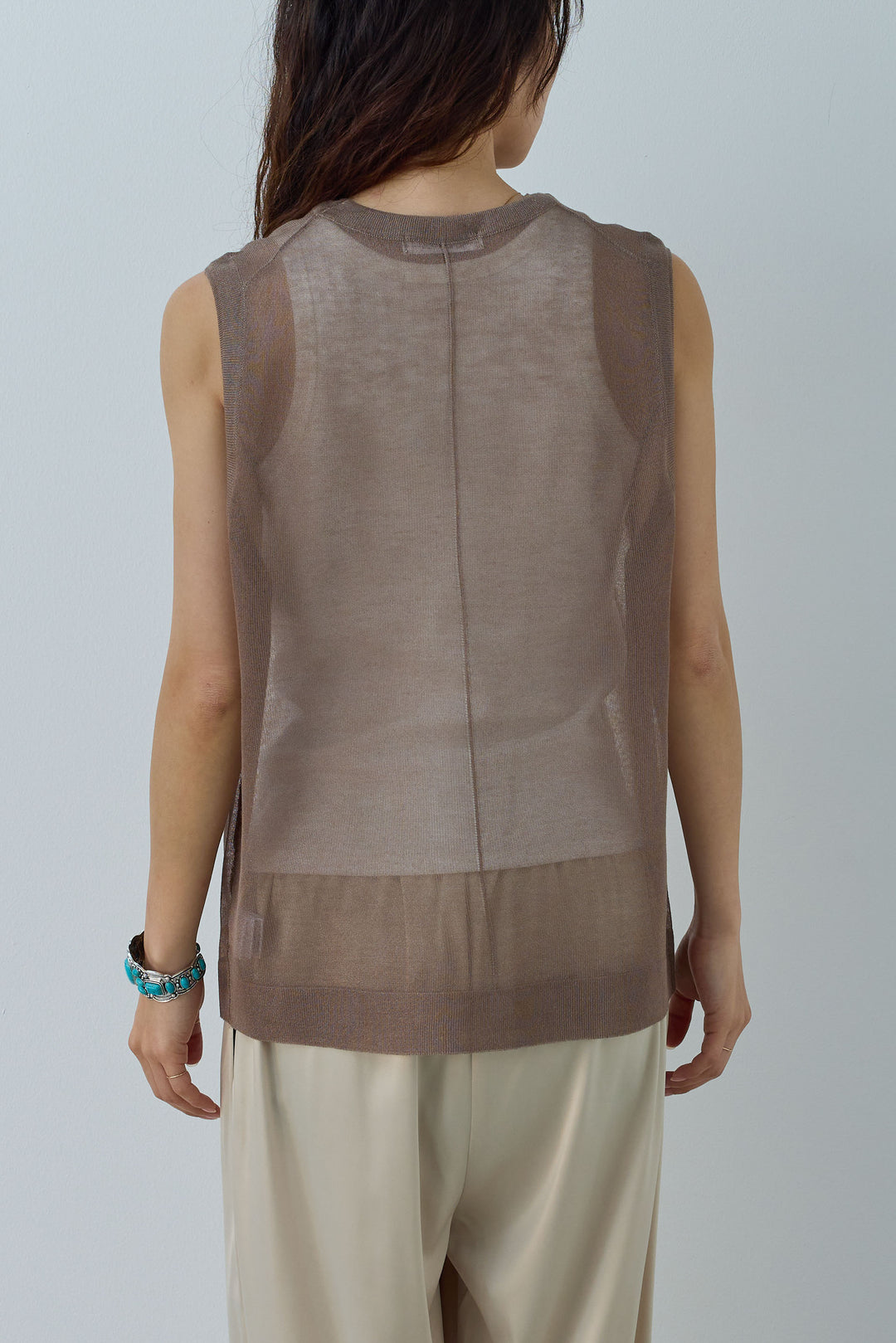 [予約/SET]シアーノースリーブニット+サイドラインサテンパンツ(2set)