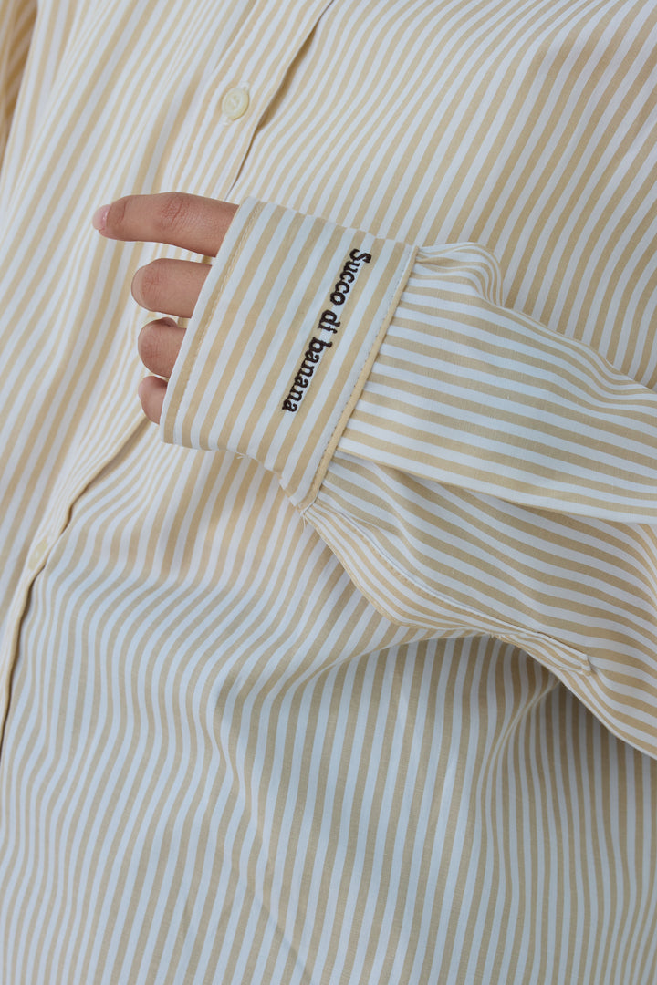 [予約/SET]刺繍入りストライプオーバーサイズシャツ+サテンナロースカート(2set)