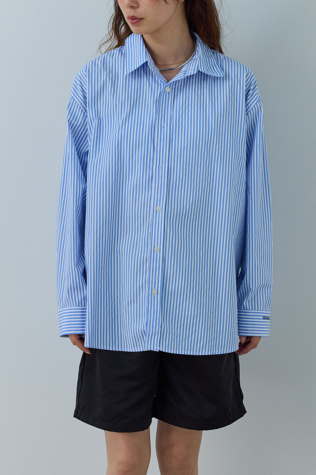 [予約]刺繍入りストライプオーバーサイズシャツ