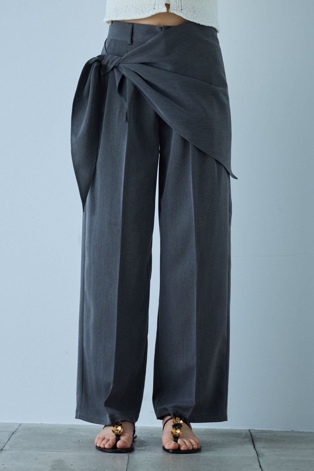 [予約/SET]フロントボタンPO+スカーフ付きタックパンツ(2set)