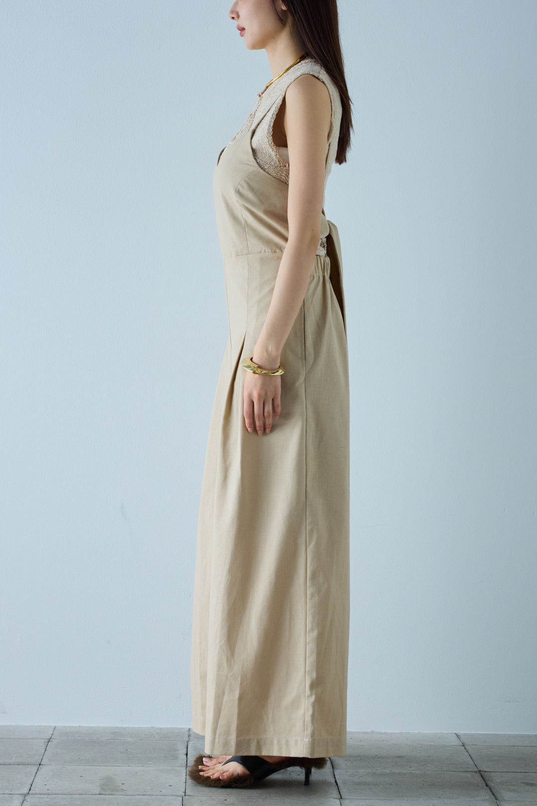 [予約/SET]フロントボタンPO+リネンミックスキャミサロペット(2set)