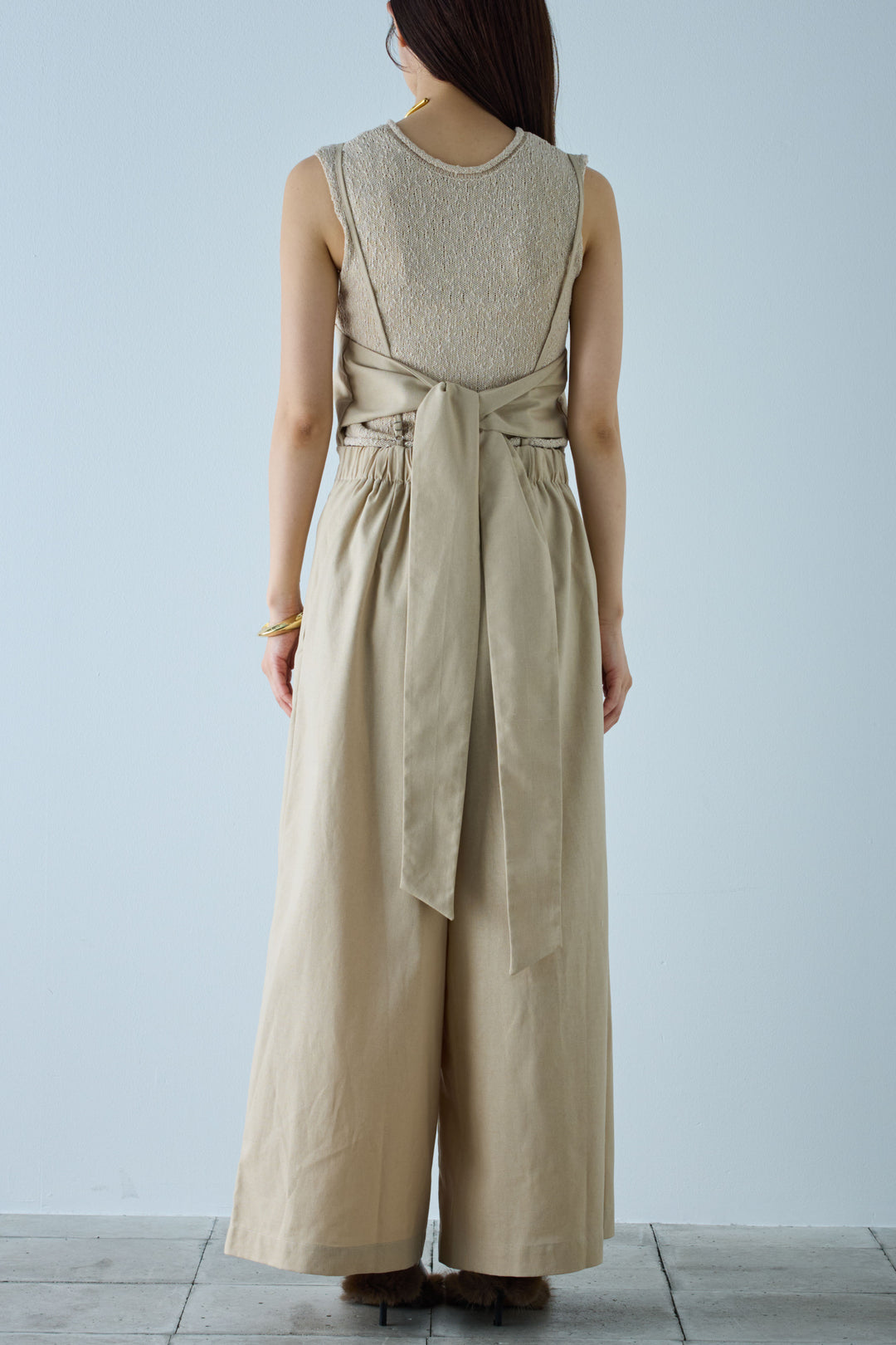 [予約/SET]フロントボタンPO+リネンミックスキャミサロペット(2set)