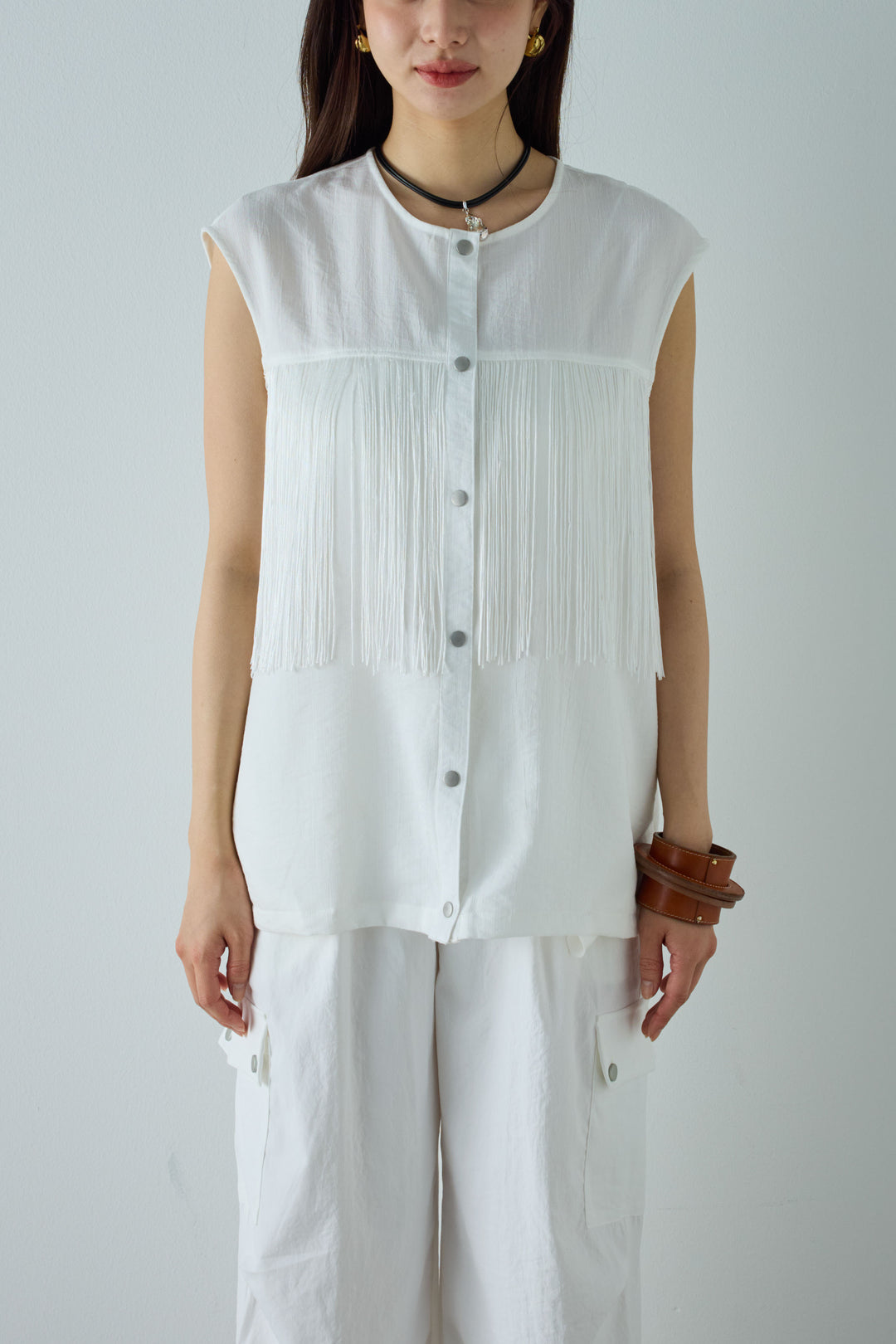 [予約]フリンジデザインノースリーブ