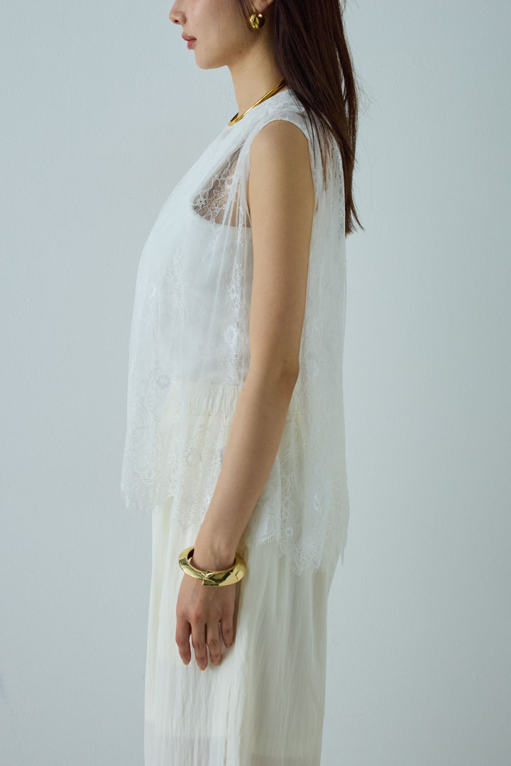 [予約/SET]レースブラウス+かすれシアーイージーパンツ(2set)