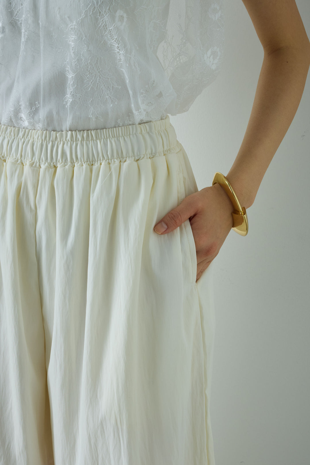 [予約/SET]トーションレースコットンキャミ+デザインポケットベスト+かすれシアーイージーパンツ(3set)