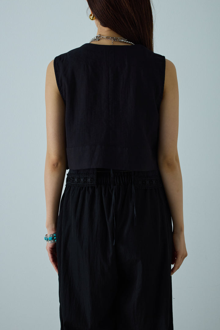 [予約/SET]トーションレースコットンキャミ+デザインポケットベスト+かすれシアーイージーパンツ(3set)