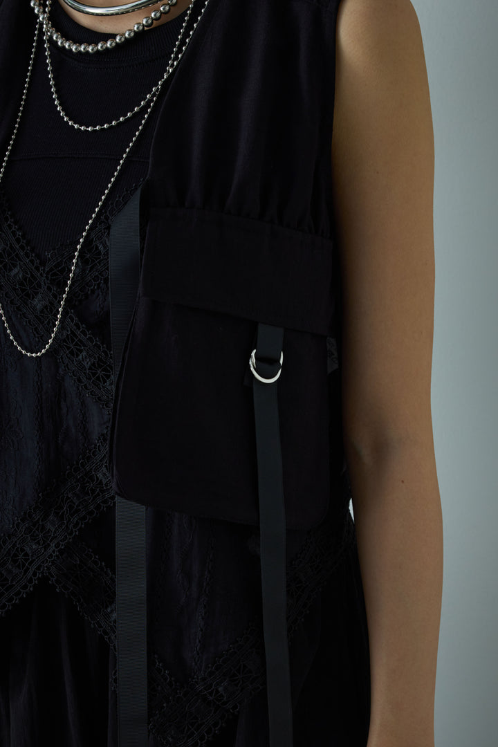 [予約/SET]トーションレースコットンキャミ+デザインポケットベスト+かすれシアーイージーパンツ(3set)