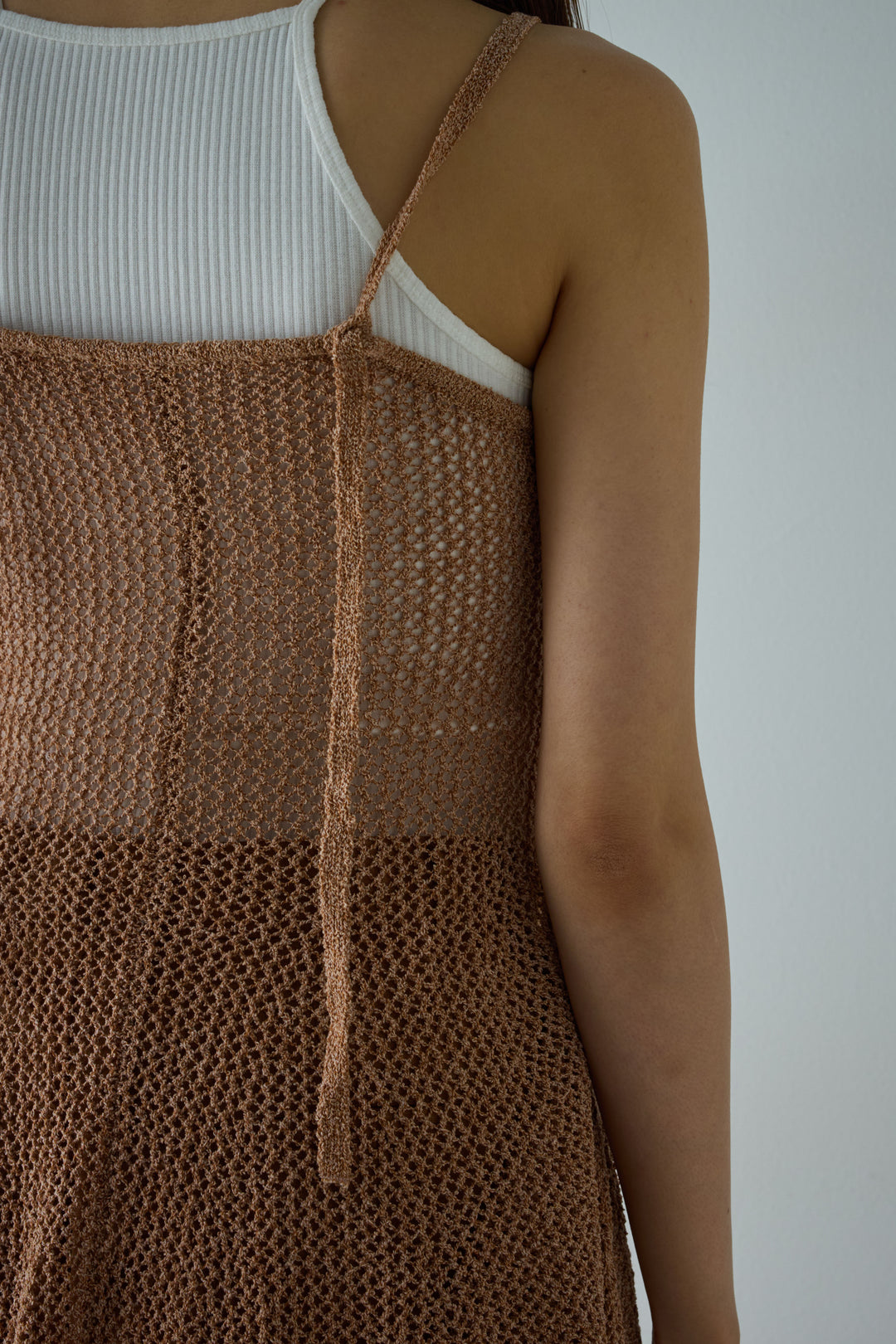 [予約/SET]メッシュフリルニットキャミ+カーブパンツ(2set)