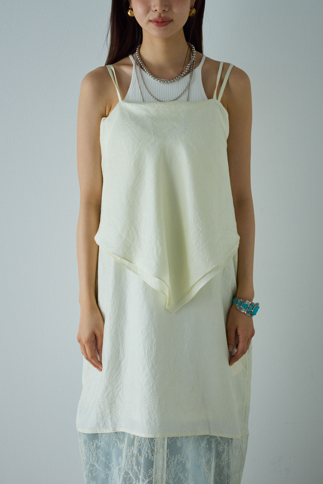 [予約/SET]スカーフ風バックリボンキャミソール+レース切り替えOP(2set)