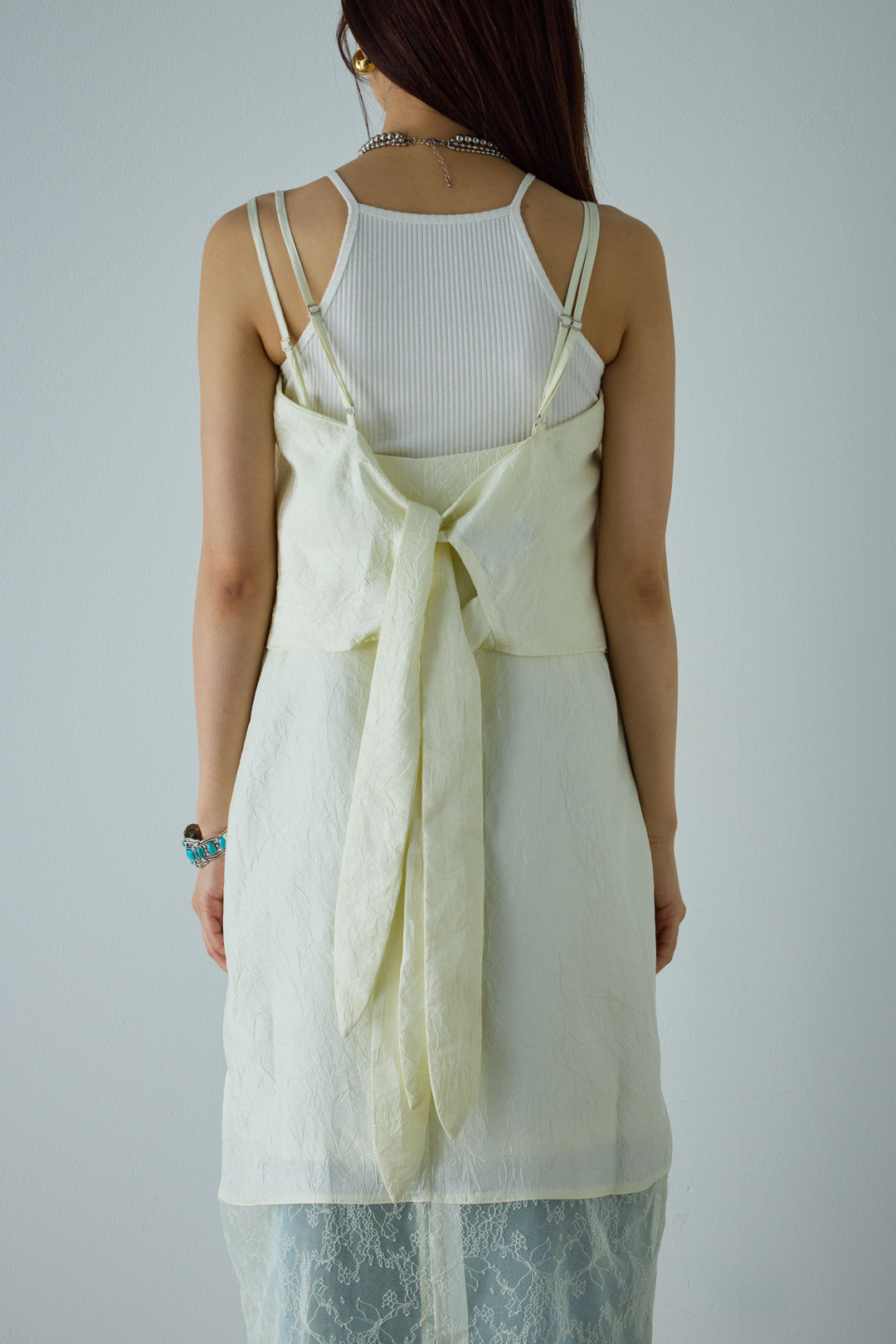 [予約/SET]リブロゴタンク+スカーフ風バックリボンキャミソール+裾ボタン絞りパンツ(3set)