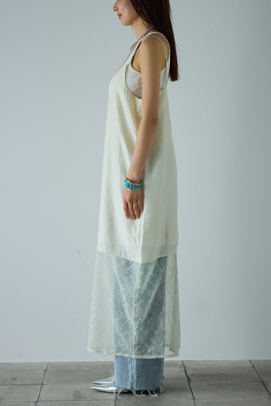 [予約/SET]スカーフ風バックリボンキャミソール+レース切り替えOP(2set)