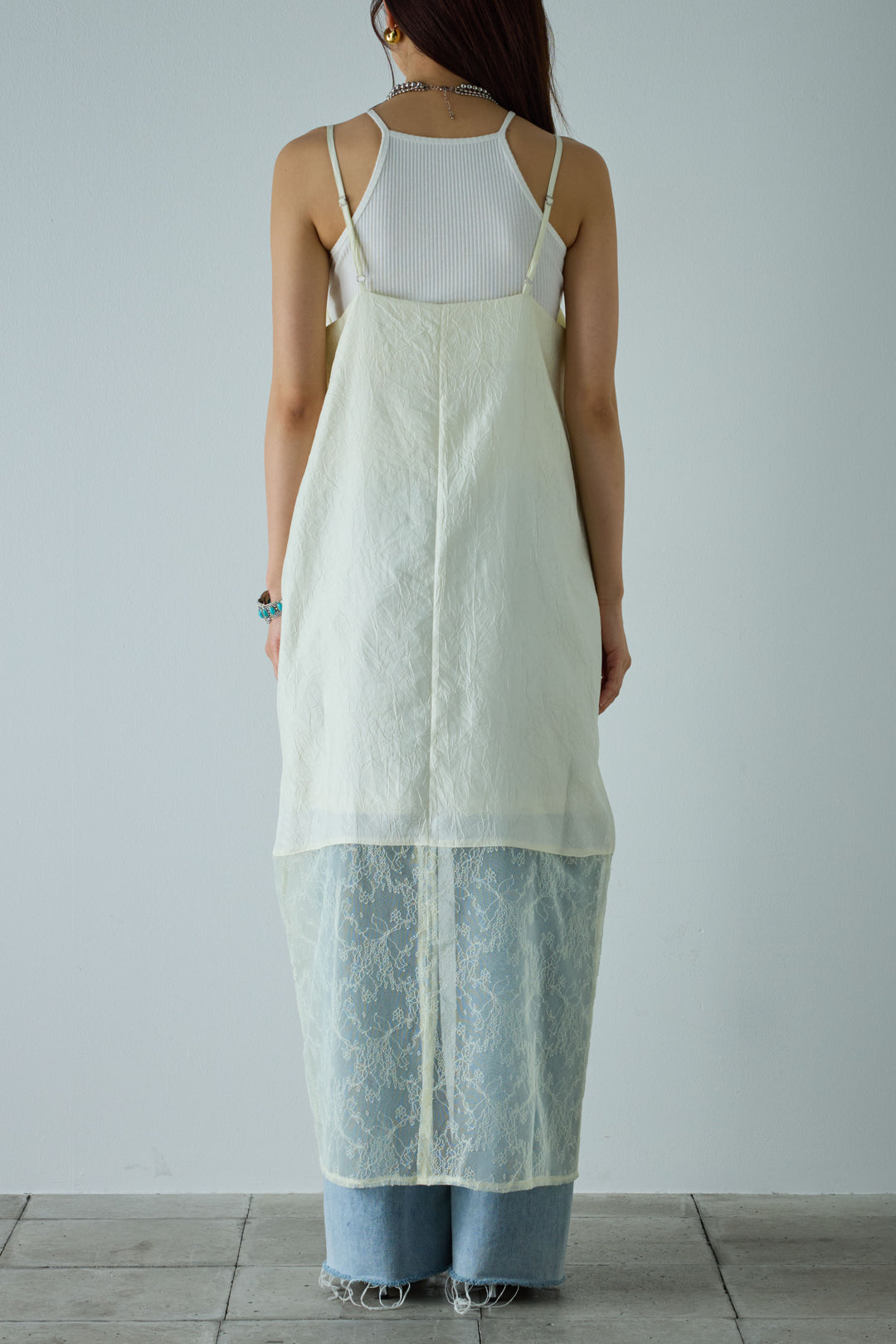 [予約/SET]スカーフ風バックリボンキャミソール+レース切り替えOP(2set)