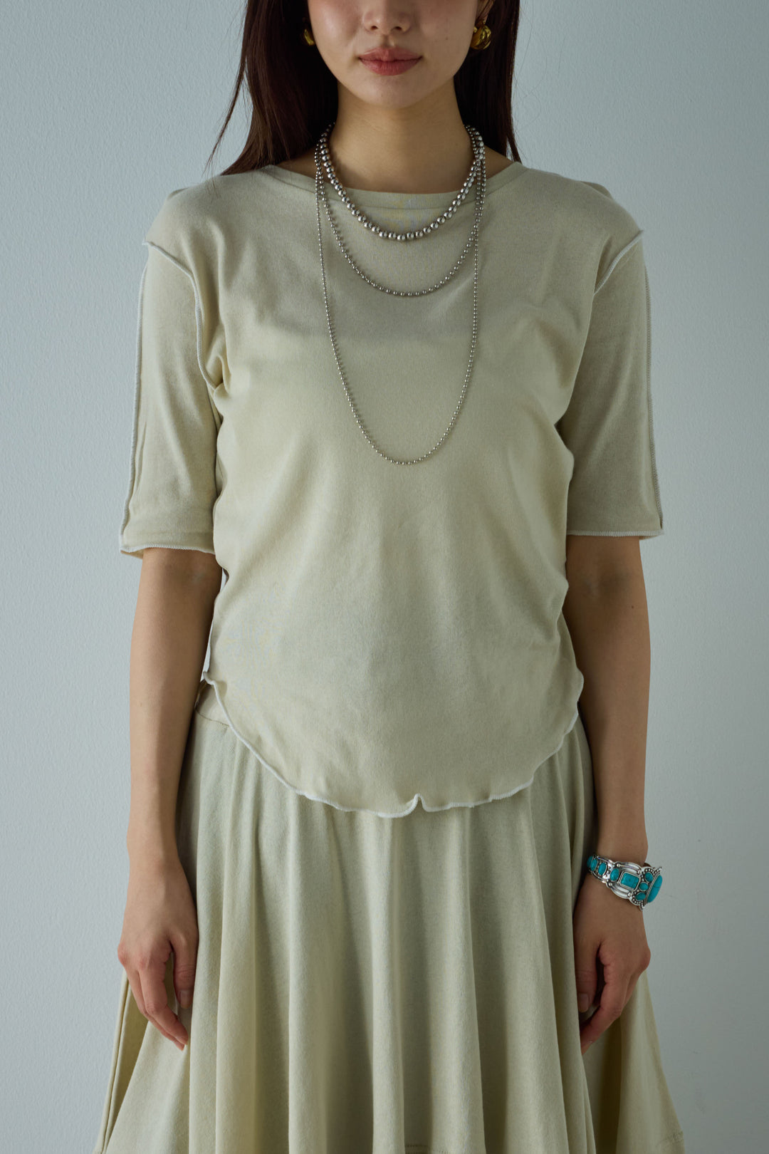 [予約/SET]パイピングラウンドヘムカットソー+レイヤードイレヘムSK(2set)