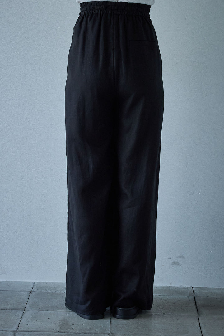 [予約]リネン混サイドライン刺繍ワイドパンツ