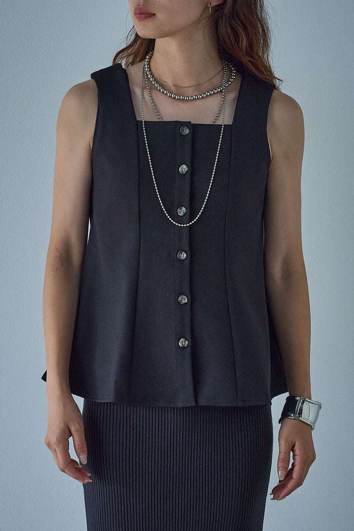 [予約/SET]ノースリーブフロントボタントップス+ストライプレースイージーPT(2set)