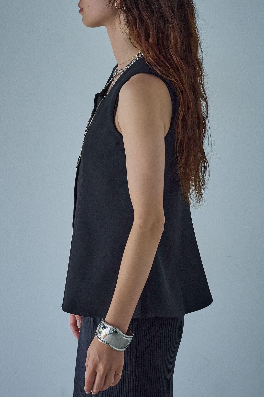 [予約/SET]ノースリーブフロントボタントップス+シアーレイヤードサイドラインパンツ(2set)