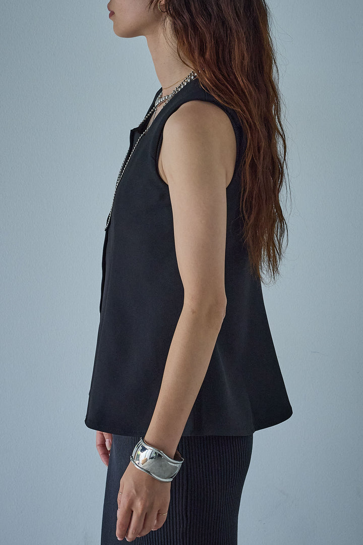 [予約/SET]ノースリーブフロントボタントップス+シアーレイヤードサイドラインパンツ(2set)