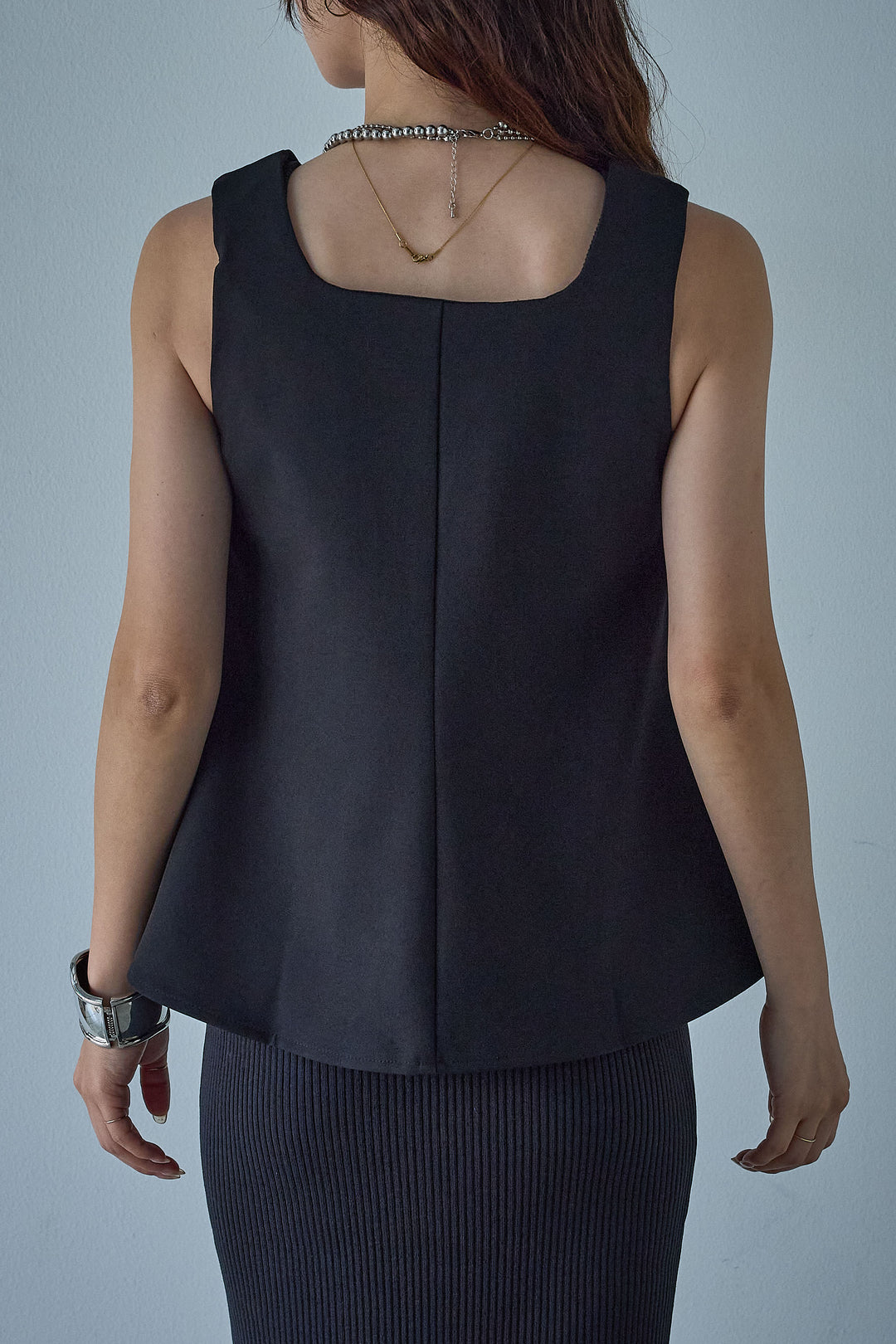 [予約/SET]ノースリーブフロントボタントップス+ストライプレースイージーPT(2set)