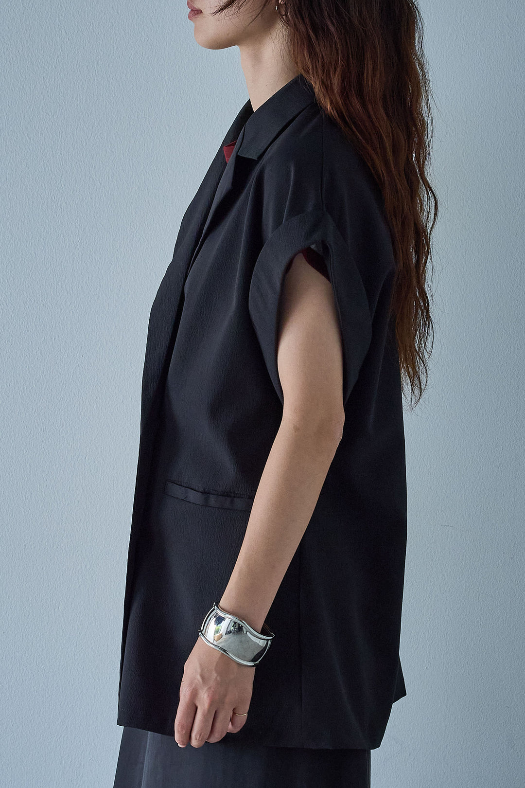 [予約/SET]クレープノースリーブダブルジレ+シアーリンガーロゴT+裏毛ワイドパンツ(3set)