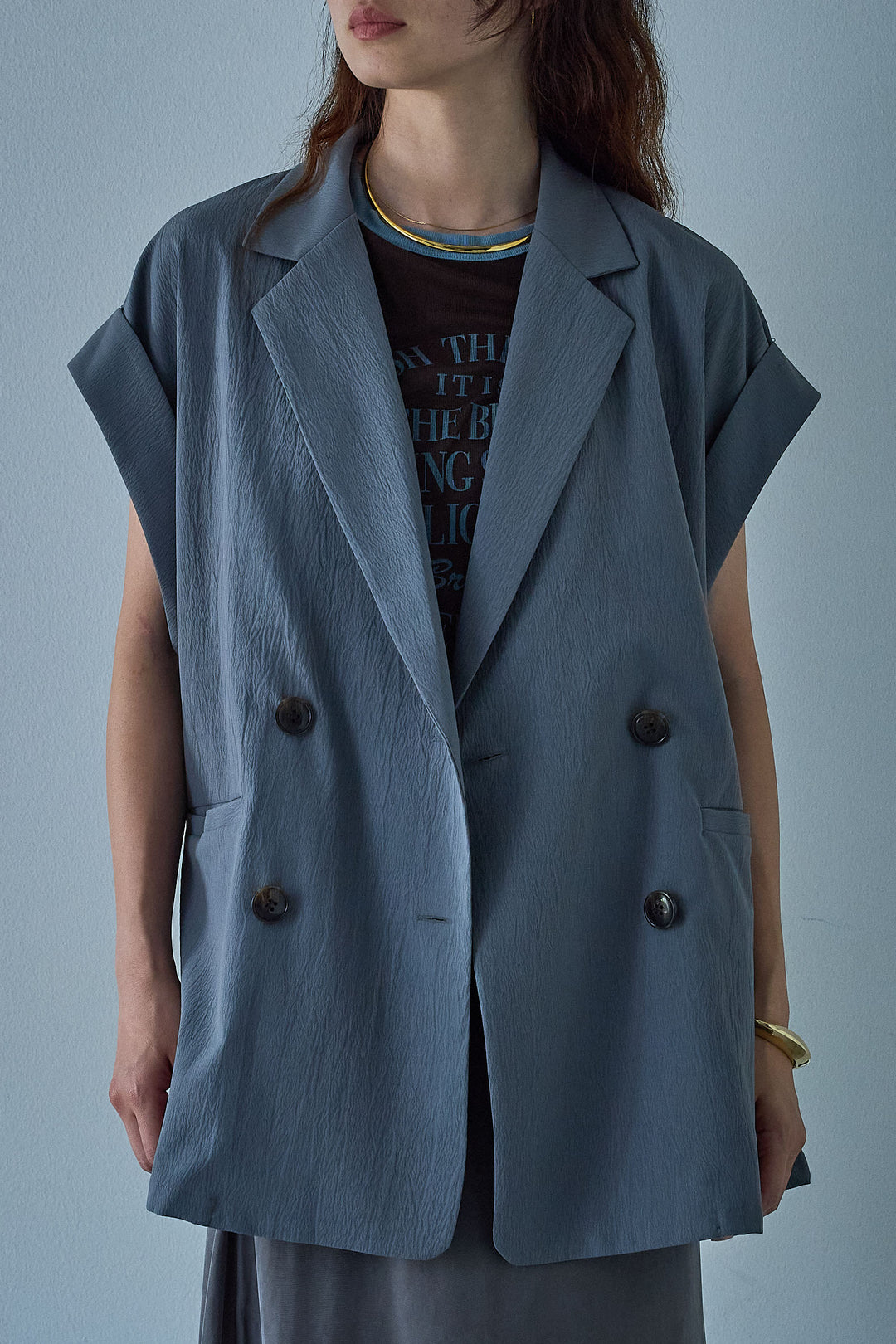 [予約]クレープノースリーブダブルジレ