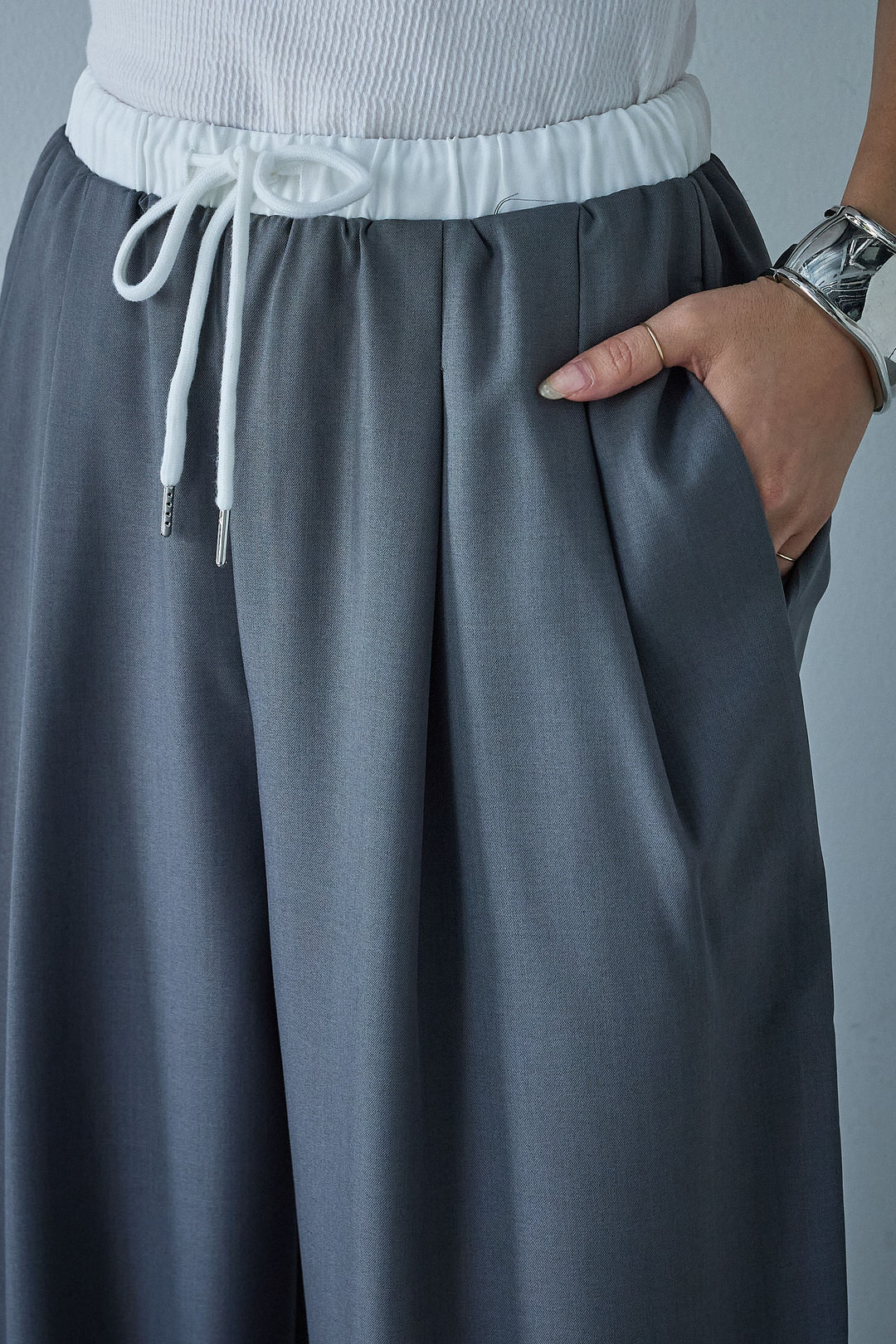 [予約]ダブルウエストゴムワイドパンツ